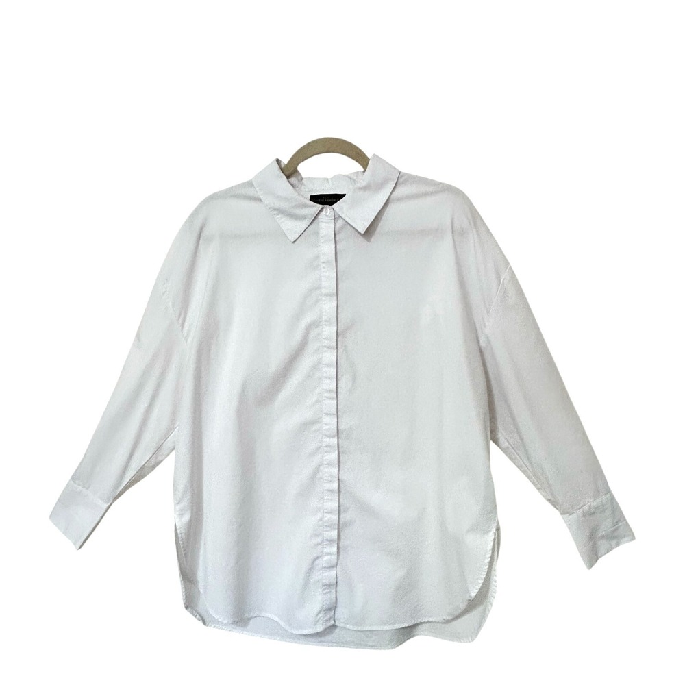House Of Harlow Women's Button Up Blouse Top M White Long Sleeve Oversized Chic
